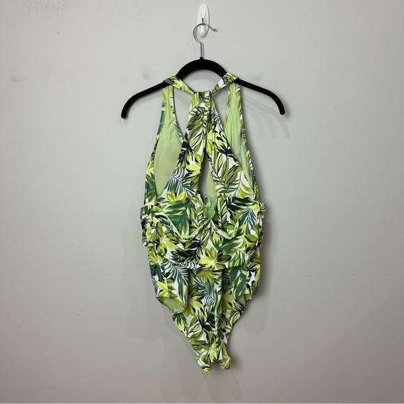 Adore Me Monroe One Piece Swimsuit Green Floral Deep V - Picture 2 of 6